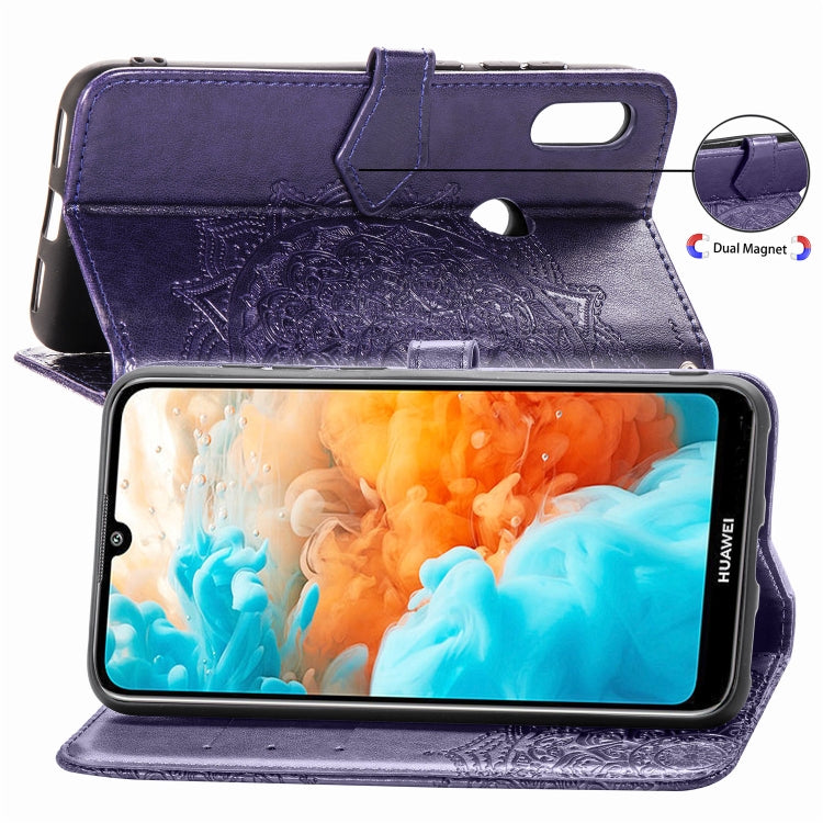 For Huawei Y6 (2019) Halfway Mandala Embossing Pattern Horizontal Flip Leather Case with Holder & Card Slots & Wallet & Lanyard