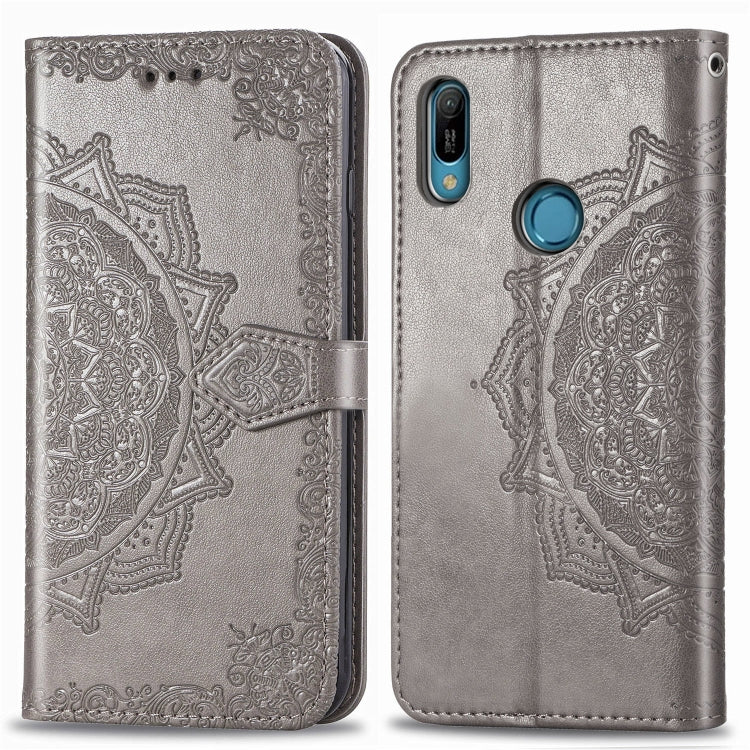 For Huawei Y6 (2019) Halfway Mandala Embossing Pattern Horizontal Flip Leather Case with Holder & Card Slots & Wallet & Lanyard