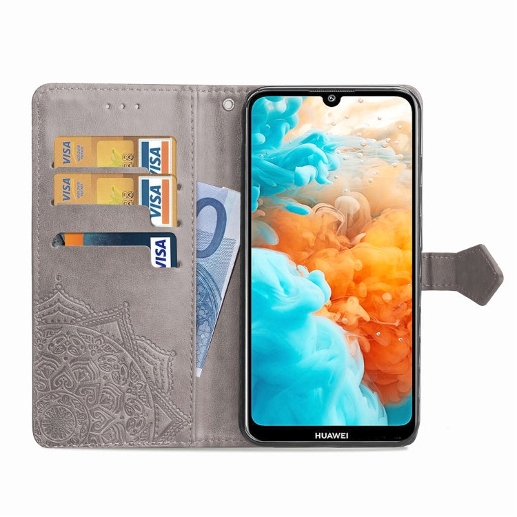 For Huawei Y6 (2019) Halfway Mandala Embossing Pattern Horizontal Flip Leather Case with Holder & Card Slots & Wallet & Lanyard