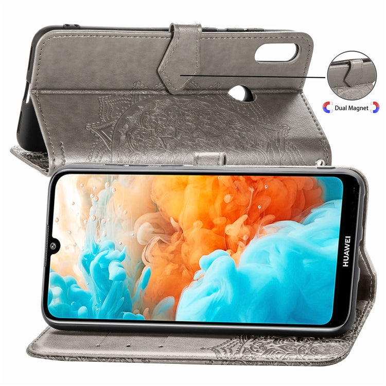 For Huawei Y6 (2019) Halfway Mandala Embossing Pattern Horizontal Flip Leather Case with Holder & Card Slots & Wallet & Lanyard