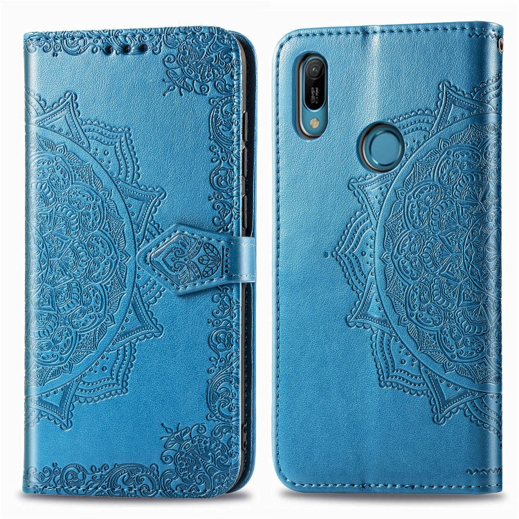 For Huawei Y6 (2019) Halfway Mandala Embossing Pattern Horizontal Flip Leather Case with Holder & Card Slots & Wallet & Lanyard