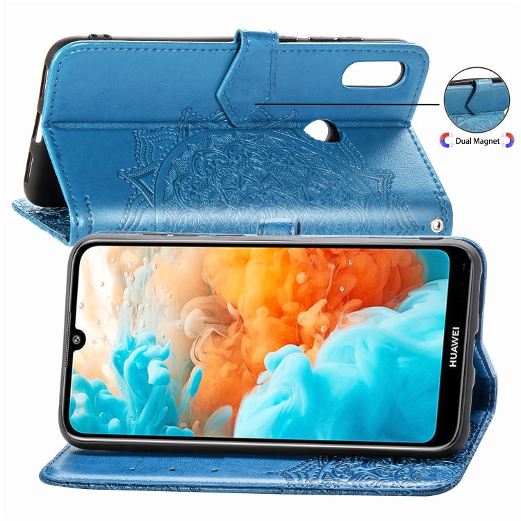 For Huawei Y6 (2019) Halfway Mandala Embossing Pattern Horizontal Flip Leather Case with Holder & Card Slots & Wallet & Lanyard