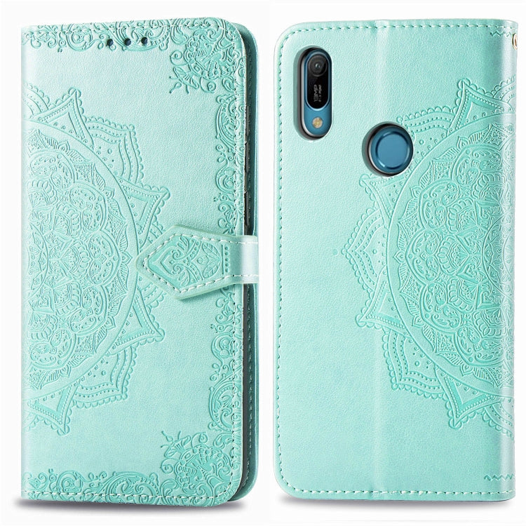 For Huawei Y6 (2019) Halfway Mandala Embossing Pattern Horizontal Flip Leather Case with Holder & Card Slots & Wallet & Lanyard
