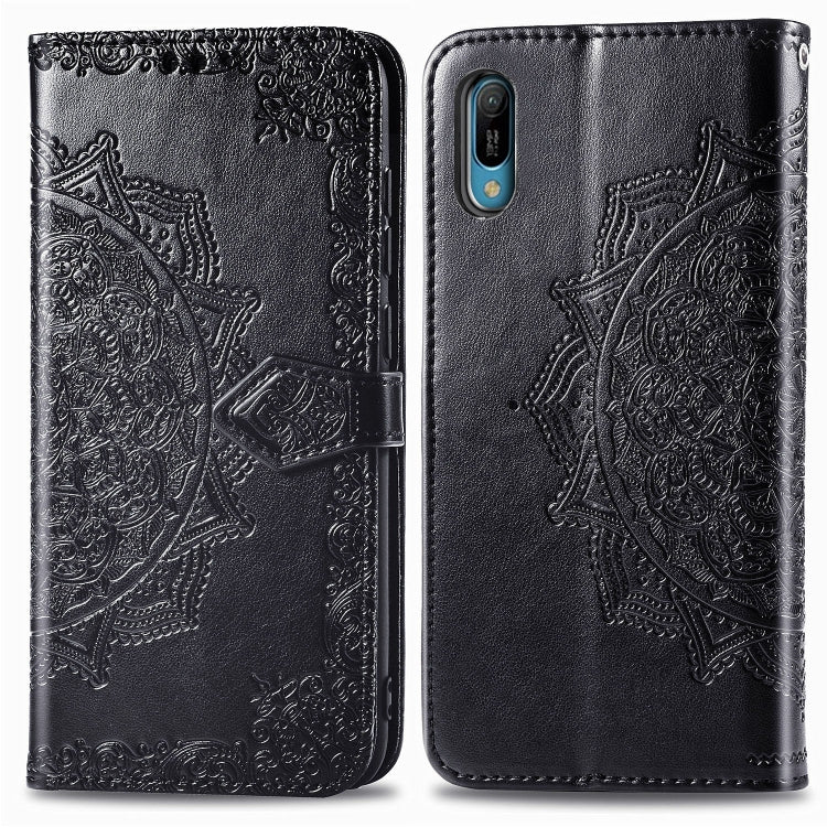 For Huawei Y6 Pro (2019) Halfway Mandala Embossing Pattern Horizontal Flip Leather Case with Holder & Card Slots & Wallet & Lanyard