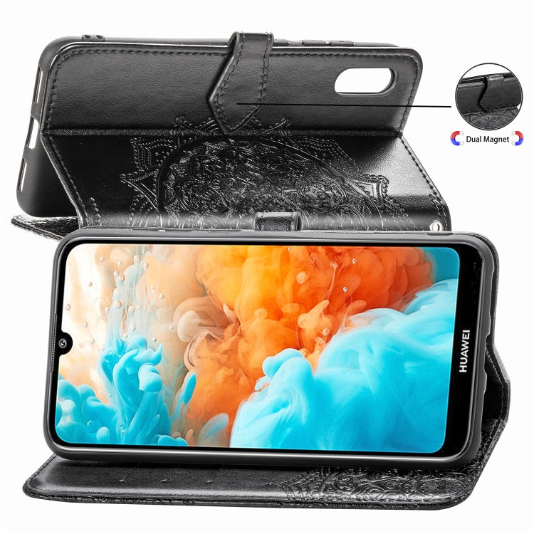 For Huawei Y6 Pro (2019) Halfway Mandala Embossing Pattern Horizontal Flip Leather Case with Holder & Card Slots & Wallet & Lanyard