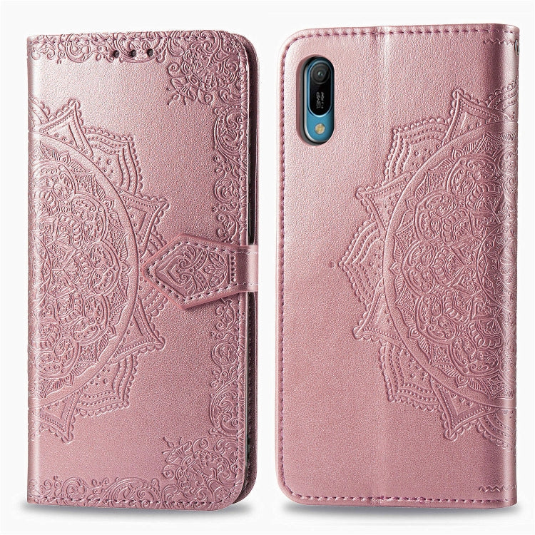 For Huawei Y6 Pro (2019) Halfway Mandala Embossing Pattern Horizontal Flip Leather Case with Holder & Card Slots & Wallet & Lanyard