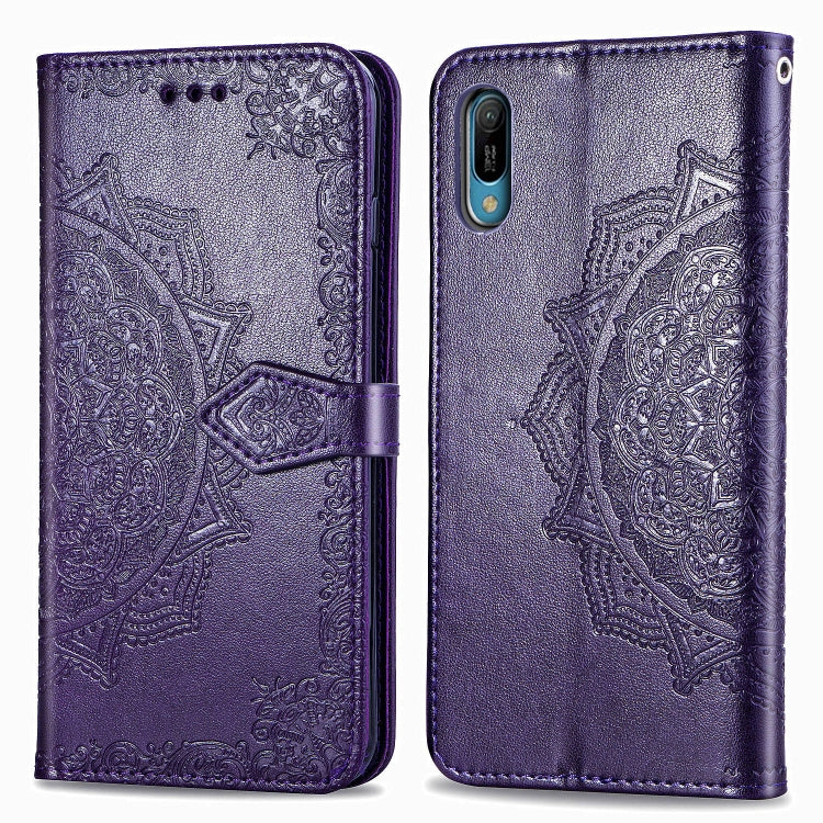 For Huawei Y6 Pro (2019) Halfway Mandala Embossing Pattern Horizontal Flip Leather Case with Holder & Card Slots & Wallet & Lanyard