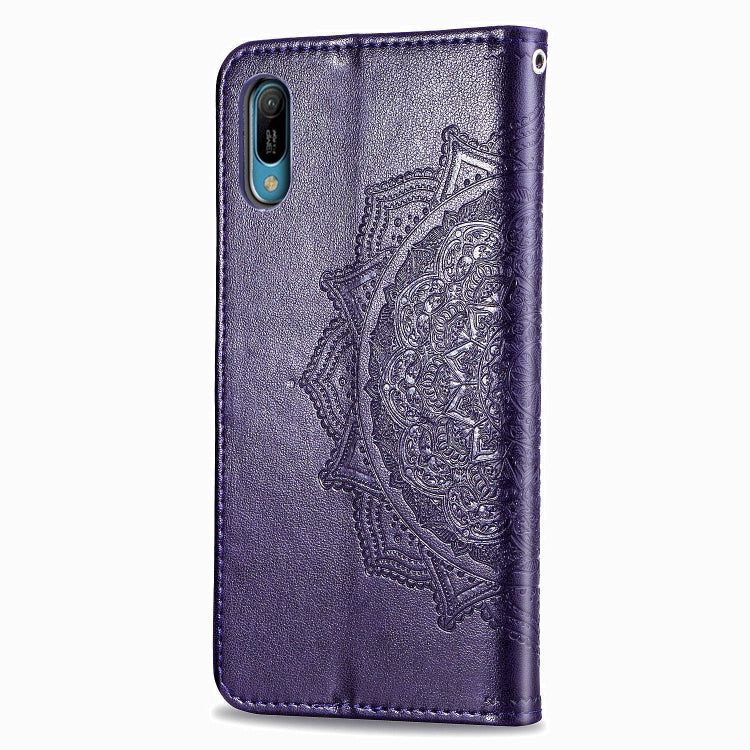 For Huawei Y6 Pro (2019) Halfway Mandala Embossing Pattern Horizontal Flip Leather Case with Holder & Card Slots & Wallet & Lanyard