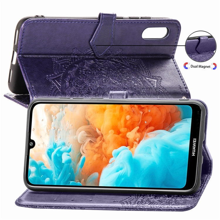 For Huawei Y6 Pro (2019) Halfway Mandala Embossing Pattern Horizontal Flip Leather Case with Holder & Card Slots & Wallet & Lanyard