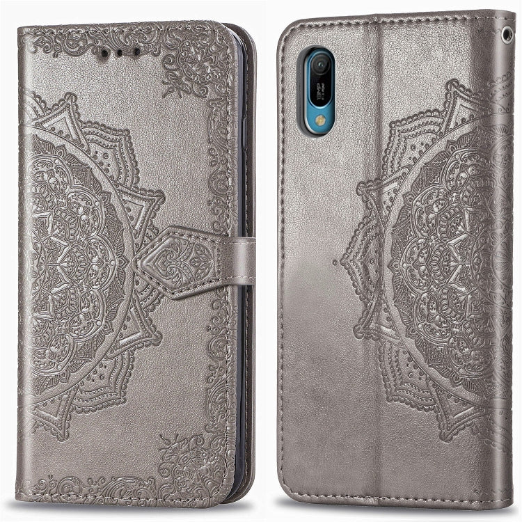For Huawei Y6 Pro (2019) Halfway Mandala Embossing Pattern Horizontal Flip Leather Case with Holder & Card Slots & Wallet & Lanyard