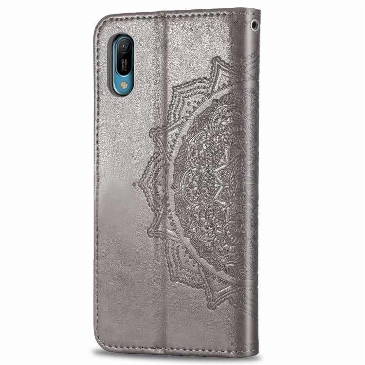 For Huawei Y6 Pro (2019) Halfway Mandala Embossing Pattern Horizontal Flip Leather Case with Holder & Card Slots & Wallet & Lanyard
