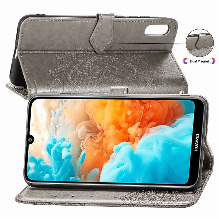 For Huawei Y6 Pro (2019) Halfway Mandala Embossing Pattern Horizontal Flip Leather Case with Holder & Card Slots & Wallet & Lanyard