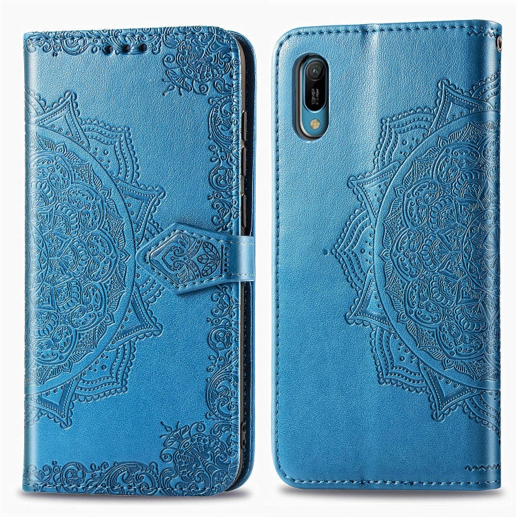 For Huawei Y6 Pro (2019) Halfway Mandala Embossing Pattern Horizontal Flip Leather Case with Holder & Card Slots & Wallet & Lanyard