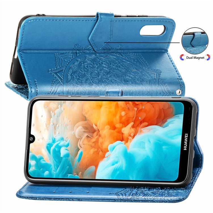 For Huawei Y6 Pro (2019) Halfway Mandala Embossing Pattern Horizontal Flip Leather Case with Holder & Card Slots & Wallet & Lanyard
