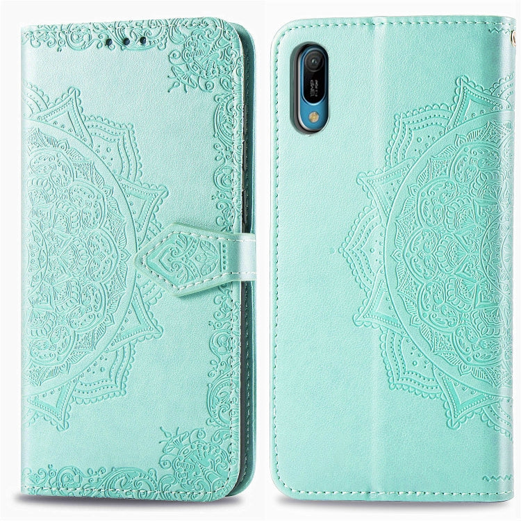 For Huawei Y6 Pro (2019) Halfway Mandala Embossing Pattern Horizontal Flip Leather Case with Holder & Card Slots & Wallet & Lanyard