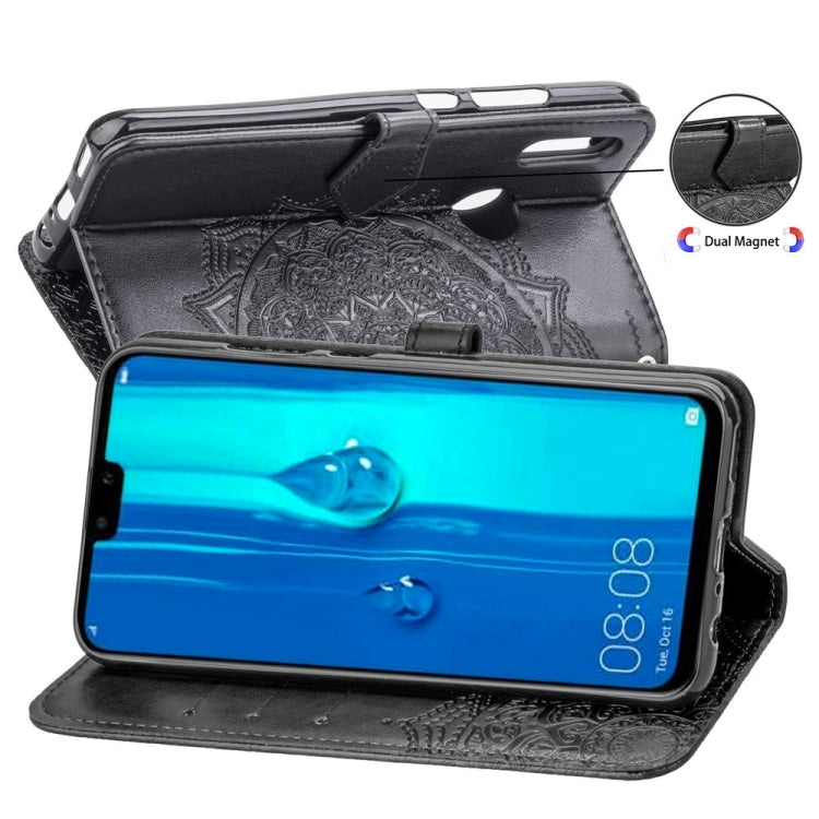For Huawei Y9 (2019) Halfway Mandala Embossing Pattern Horizontal Flip Leather Case with Holder & Card Slots & Wallet & Lanyard