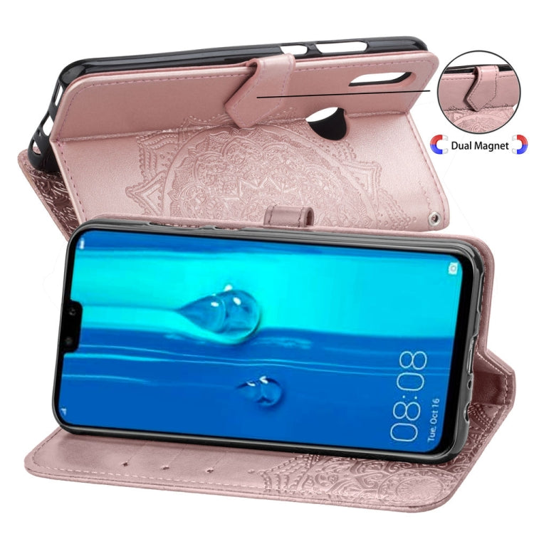 For Huawei Y9 (2019) Halfway Mandala Embossing Pattern Horizontal Flip Leather Case with Holder & Card Slots & Wallet & Lanyard