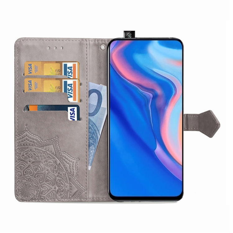 For Huawei Y9 Prime (2019) Halfway Mandala Embossing Pattern Horizontal Flip Leather Case with Holder & Card Slots & Wallet & Lanyard