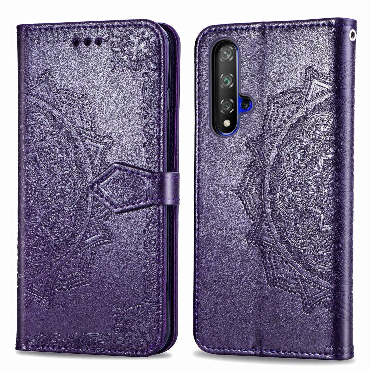 For Huawei Honor 20 Halfway Mandala Embossing Pattern Horizontal Flip Leather Case with Holder & Card Slots & Wallet & Lanyard
