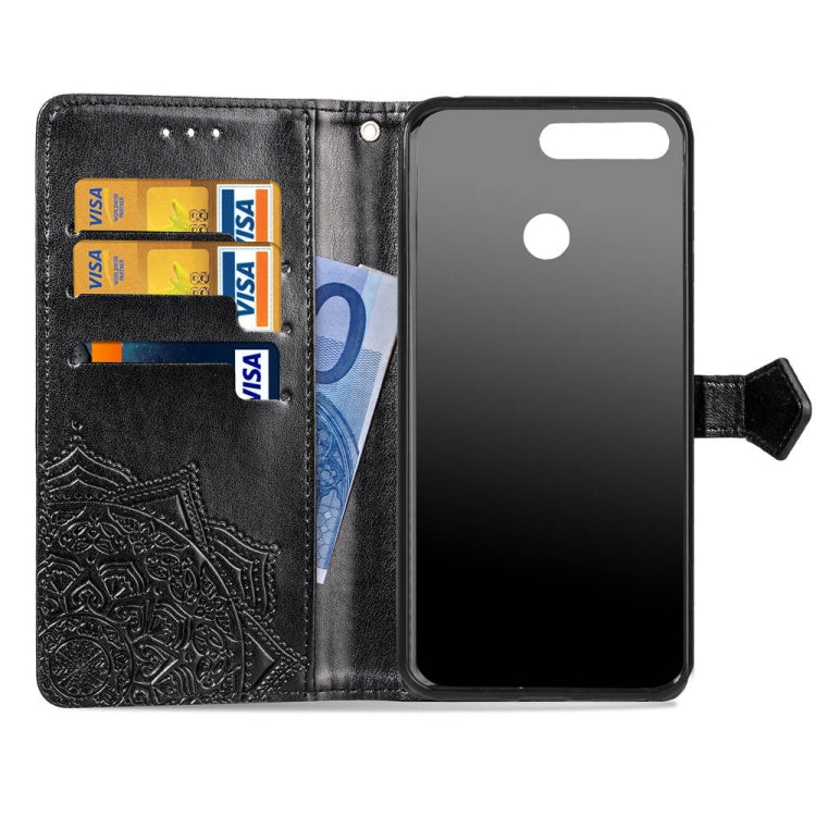 For Huawei Honor 7A Halfway Mandala Embossing Pattern Horizontal Flip Leather Case with Holder & Card Slots & Wallet & Lanyard