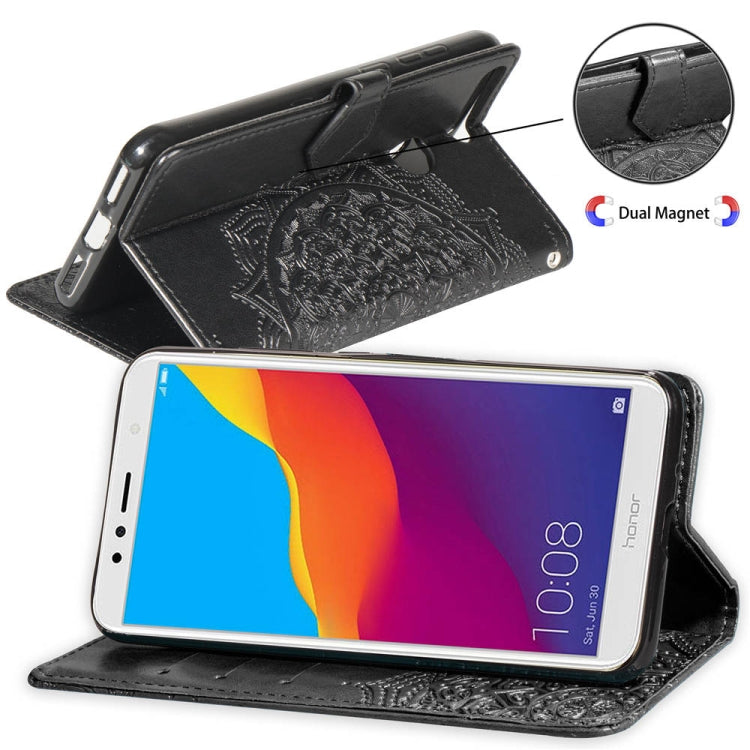 For Huawei Honor 7A Halfway Mandala Embossing Pattern Horizontal Flip Leather Case with Holder & Card Slots & Wallet & Lanyard