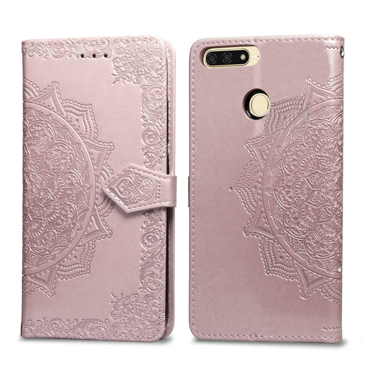 For Huawei Honor 7A Halfway Mandala Embossing Pattern Horizontal Flip Leather Case with Holder & Card Slots & Wallet & Lanyard