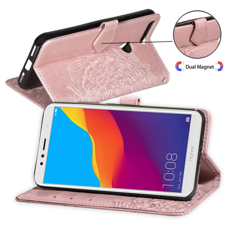 For Huawei Honor 7A Halfway Mandala Embossing Pattern Horizontal Flip Leather Case with Holder & Card Slots & Wallet & Lanyard