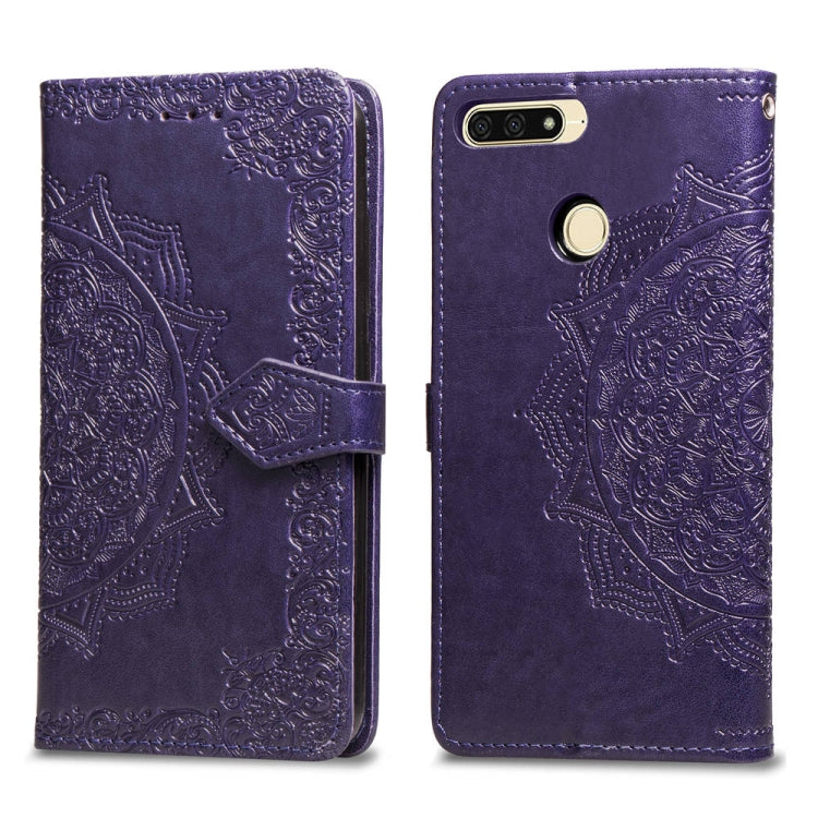 For Huawei Honor 7A Halfway Mandala Embossing Pattern Horizontal Flip Leather Case with Holder & Card Slots & Wallet & Lanyard