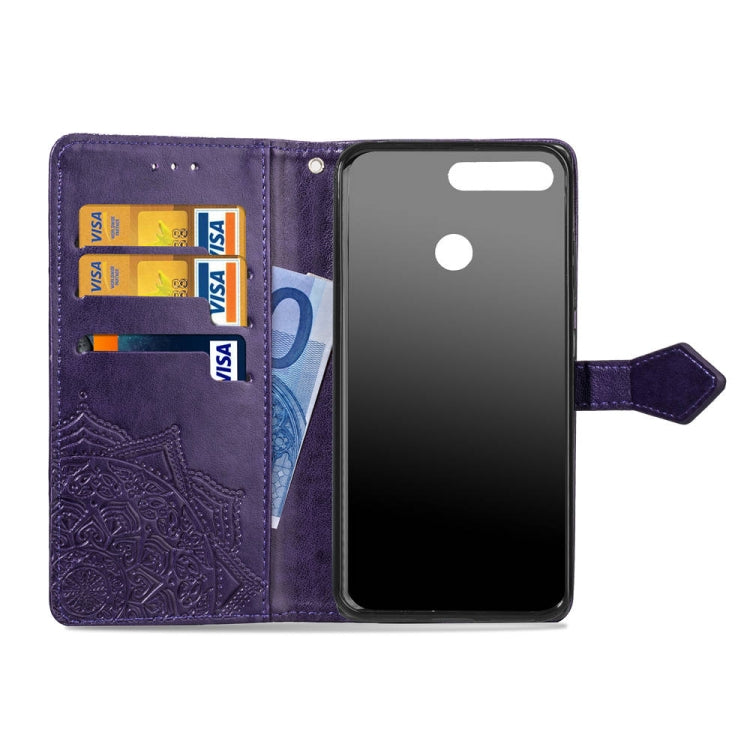 For Huawei Honor 7A Halfway Mandala Embossing Pattern Horizontal Flip Leather Case with Holder & Card Slots & Wallet & Lanyard