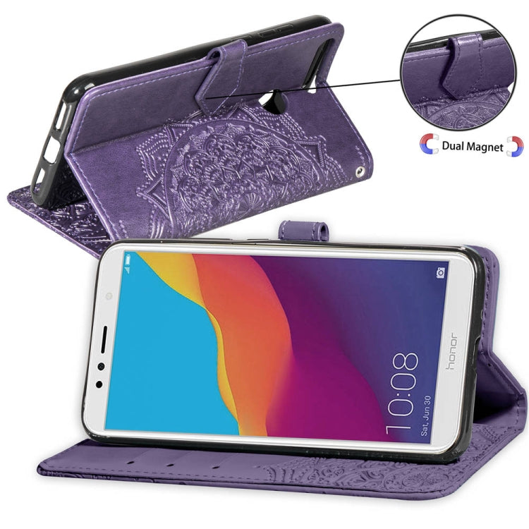 For Huawei Honor 7A Halfway Mandala Embossing Pattern Horizontal Flip Leather Case with Holder & Card Slots & Wallet & Lanyard
