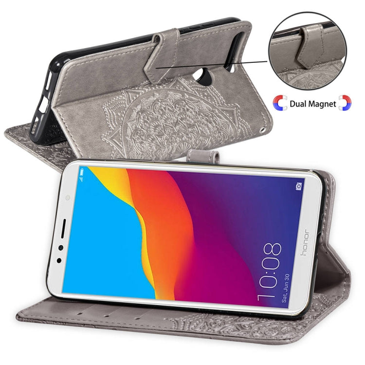 For Huawei Honor 7A Halfway Mandala Embossing Pattern Horizontal Flip Leather Case with Holder & Card Slots & Wallet & Lanyard
