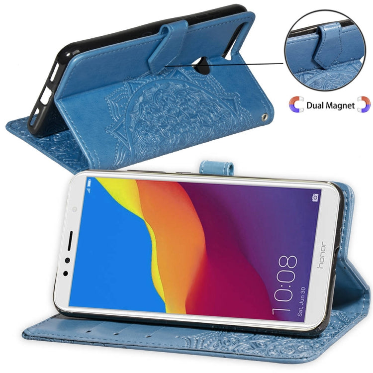 For Huawei Honor 7A Halfway Mandala Embossing Pattern Horizontal Flip Leather Case with Holder & Card Slots & Wallet & Lanyard