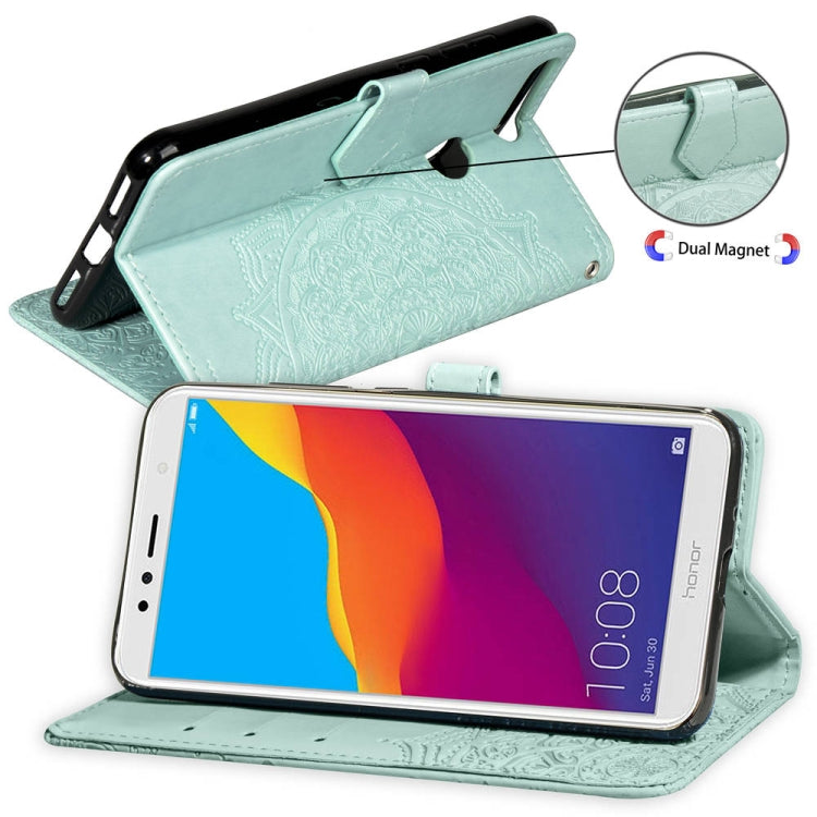 For Huawei Honor 7A Halfway Mandala Embossing Pattern Horizontal Flip Leather Case with Holder & Card Slots & Wallet & Lanyard