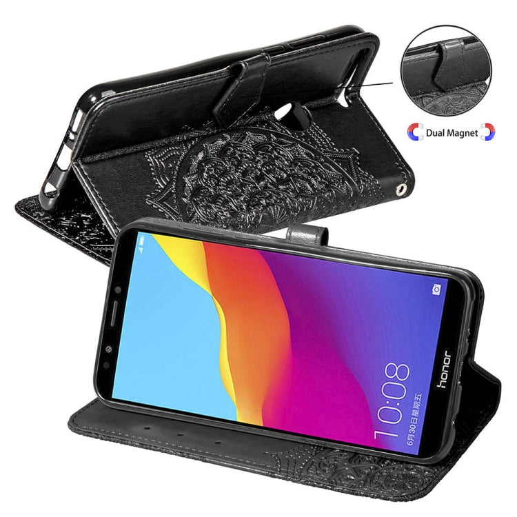 For Huawei Honor 7C Halfway Mandala Embossing Pattern Horizontal Flip Leather Case with Holder & Card Slots & Wallet & Lanyard