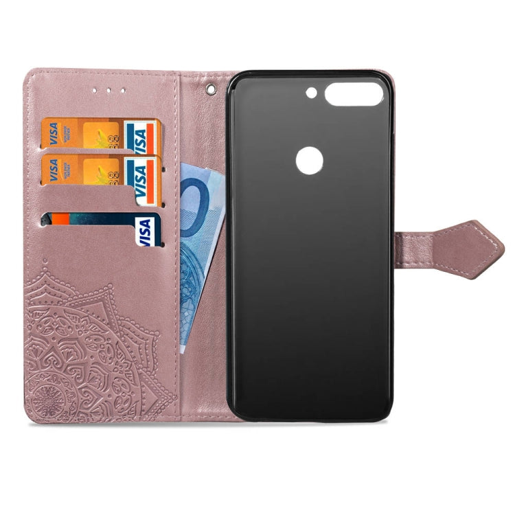 For Huawei Honor 7C Halfway Mandala Embossing Pattern Horizontal Flip Leather Case with Holder & Card Slots & Wallet & Lanyard