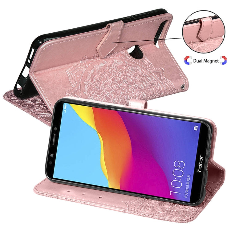 For Huawei Honor 7C Halfway Mandala Embossing Pattern Horizontal Flip Leather Case with Holder & Card Slots & Wallet & Lanyard
