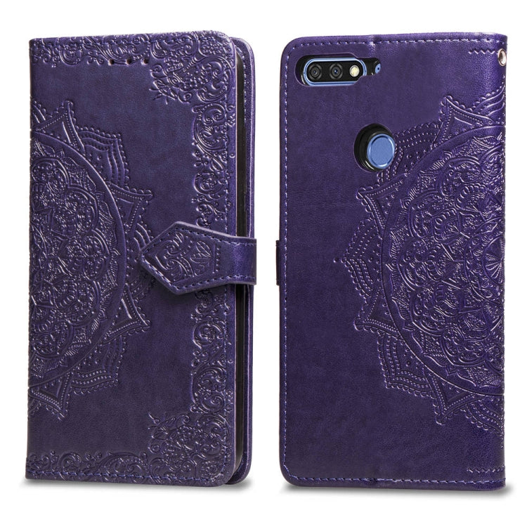 For Huawei Honor 7C Halfway Mandala Embossing Pattern Horizontal Flip Leather Case with Holder & Card Slots & Wallet & Lanyard