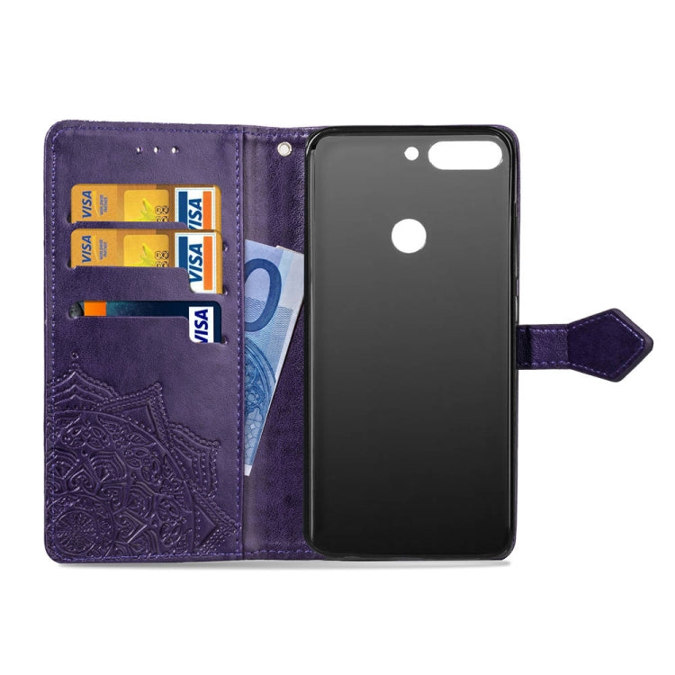 For Huawei Honor 7C Halfway Mandala Embossing Pattern Horizontal Flip Leather Case with Holder & Card Slots & Wallet & Lanyard