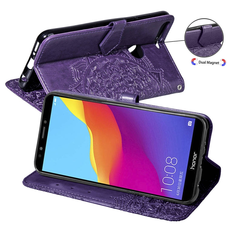 For Huawei Honor 7C Halfway Mandala Embossing Pattern Horizontal Flip Leather Case with Holder & Card Slots & Wallet & Lanyard