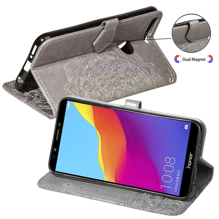 For Huawei Honor 7C Halfway Mandala Embossing Pattern Horizontal Flip Leather Case with Holder & Card Slots & Wallet & Lanyard