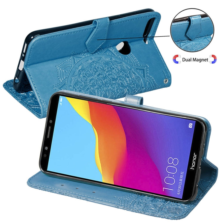 For Huawei Honor 7C Halfway Mandala Embossing Pattern Horizontal Flip Leather Case with Holder & Card Slots & Wallet & Lanyard