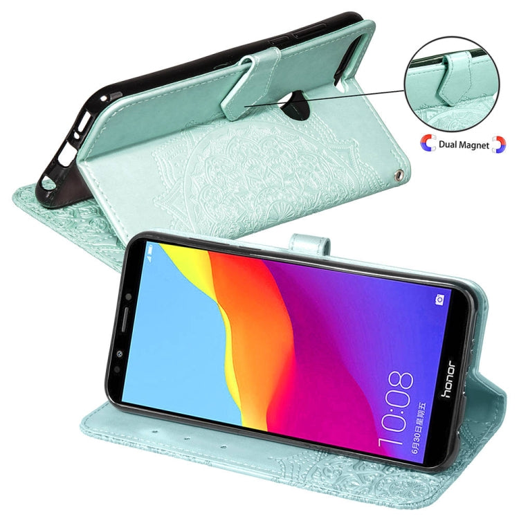For Huawei Honor 7C Halfway Mandala Embossing Pattern Horizontal Flip Leather Case with Holder & Card Slots & Wallet & Lanyard