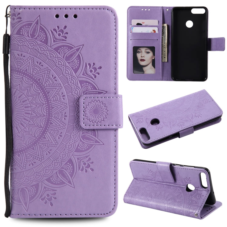 For Huawei P smart Totem Flower Embossed Horizontal Flip TPU + PU Leather Case with Holder & Card Slots & Wallet
