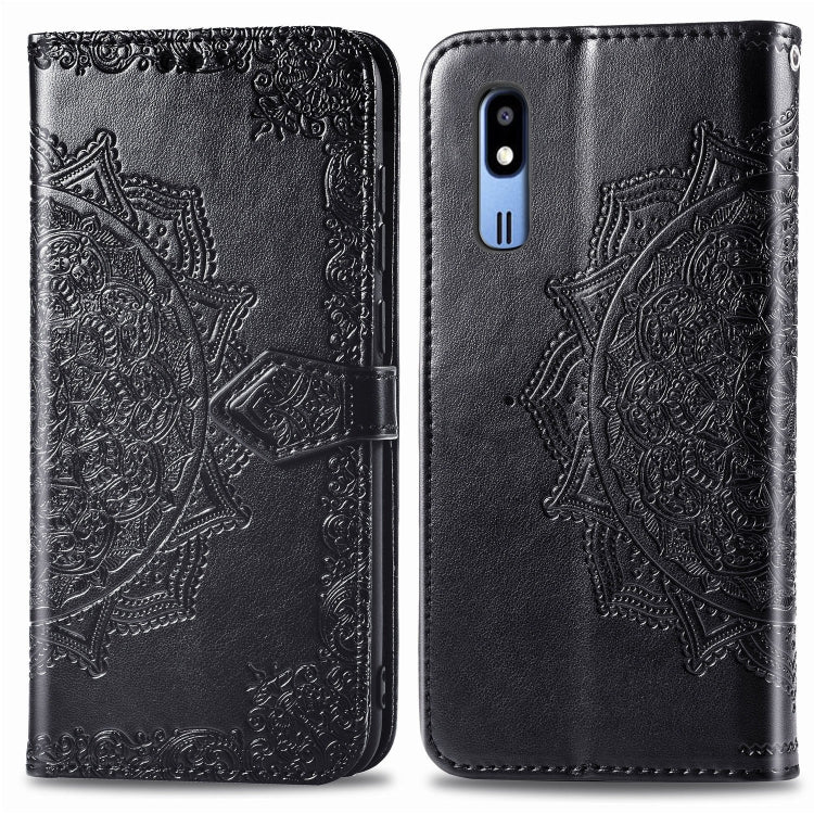 For Galaxy A2 Core Halfway Mandala Embossing Pattern Horizontal Flip Leather Case with Holder & Card Slots & Wallet & Lanyard