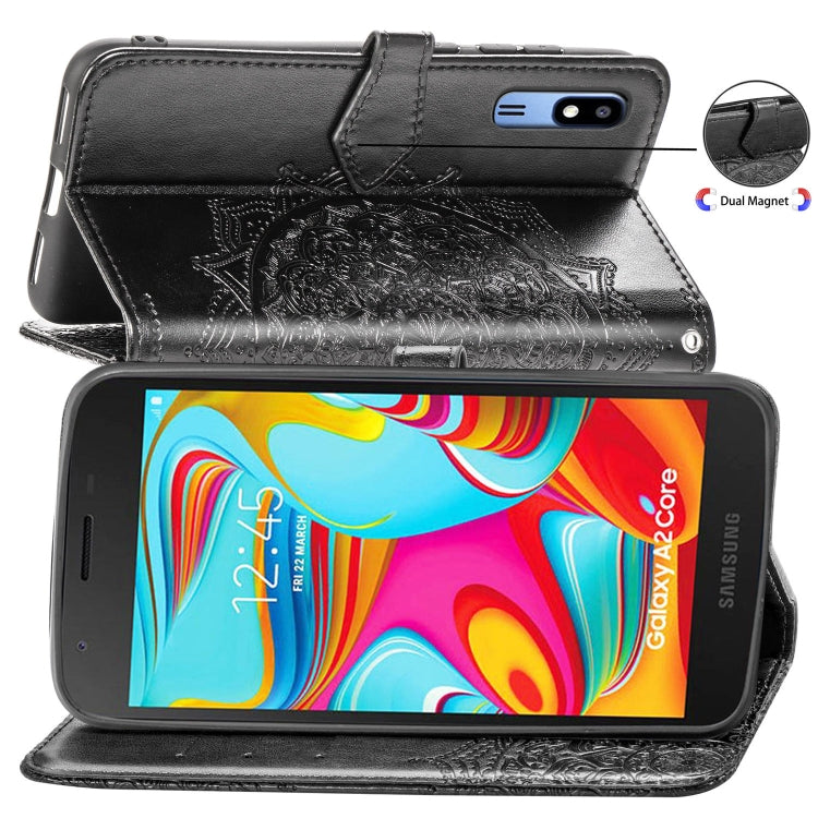 For Galaxy A2 Core Halfway Mandala Embossing Pattern Horizontal Flip Leather Case with Holder & Card Slots & Wallet & Lanyard