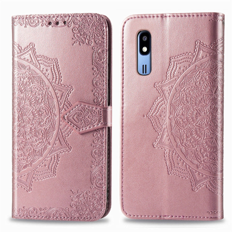For Galaxy A2 Core Halfway Mandala Embossing Pattern Horizontal Flip Leather Case with Holder & Card Slots & Wallet & Lanyard