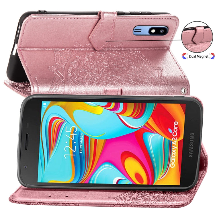 For Galaxy A2 Core Halfway Mandala Embossing Pattern Horizontal Flip Leather Case with Holder & Card Slots & Wallet & Lanyard