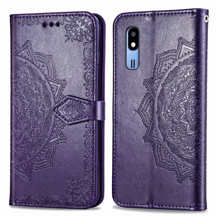 For Galaxy A2 Core Halfway Mandala Embossing Pattern Horizontal Flip Leather Case with Holder & Card Slots & Wallet & Lanyard