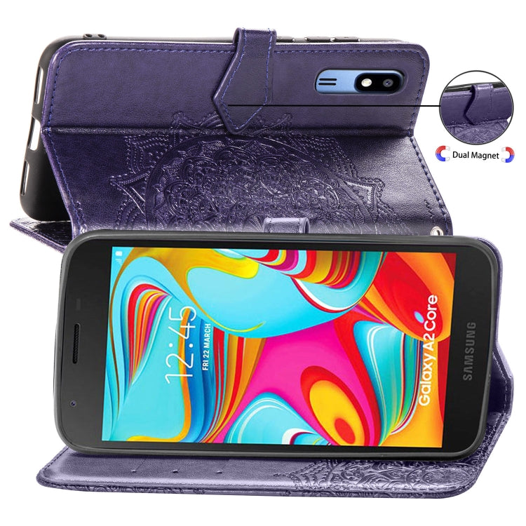 For Galaxy A2 Core Halfway Mandala Embossing Pattern Horizontal Flip Leather Case with Holder & Card Slots & Wallet & Lanyard