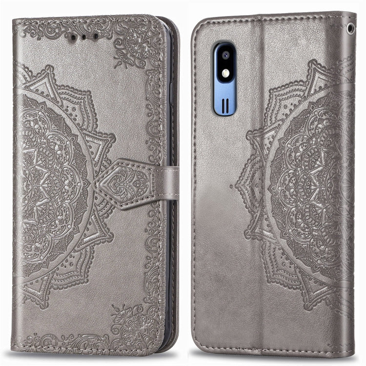 For Galaxy A2 Core Halfway Mandala Embossing Pattern Horizontal Flip Leather Case with Holder & Card Slots & Wallet & Lanyard